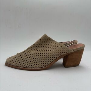 Jeffrey Campbell Women’s 11 Tan Suede Perforated Laser Favela Slip On Mules